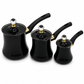 Set of 3 Stainless Steel Glossy Black Coffee Pots