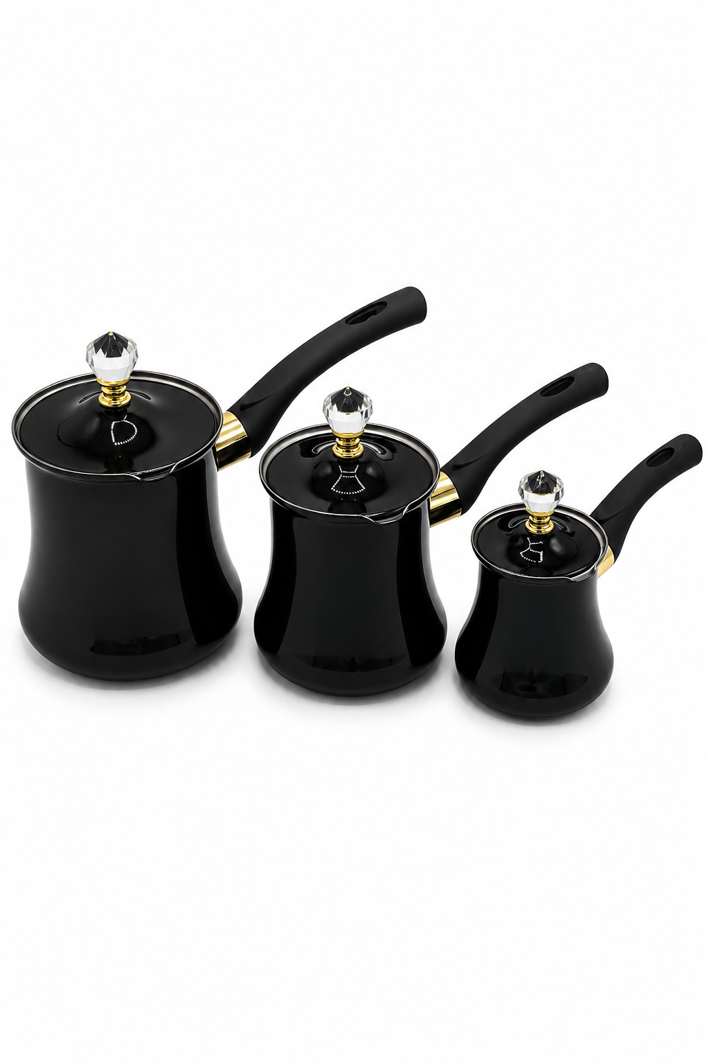 Set of 3 Stainless Steel Glossy Black Coffee Pots
