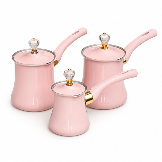 Set of 3 Stainless Steel Baby Pink Coffee Pots