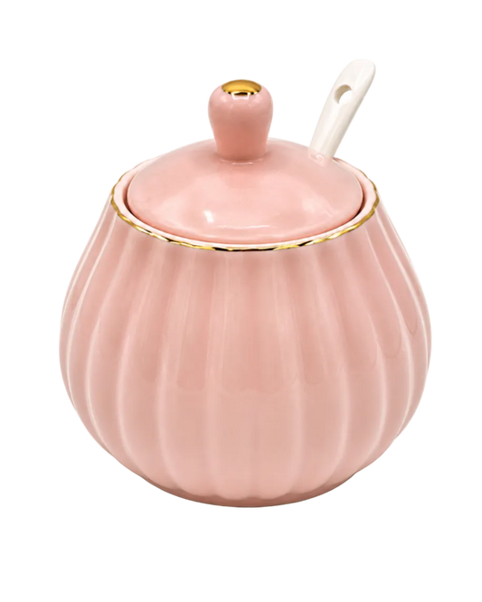 Pink Porcelain Sugar & Spice Container with Spoon