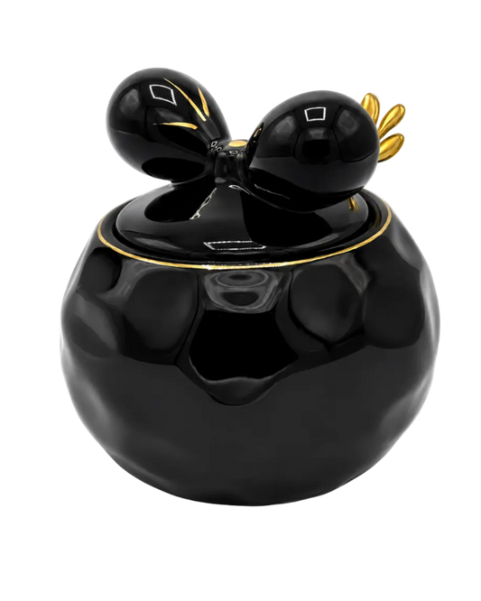 Luxury Black Bow Porcelain Sugar & Matte Container with Gold Spoon