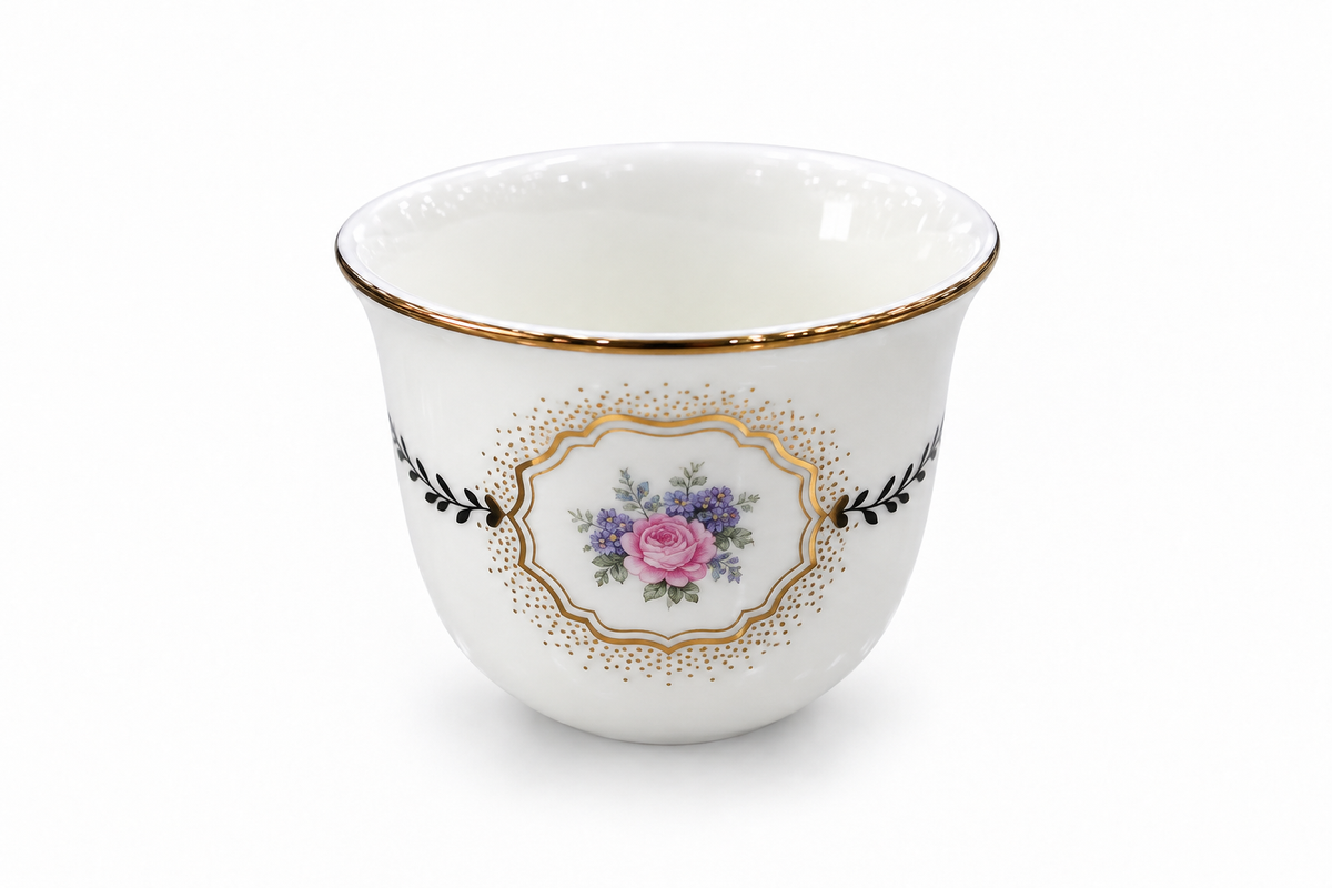 Royal Blossom Arabic Coffee Cups – White & Gold