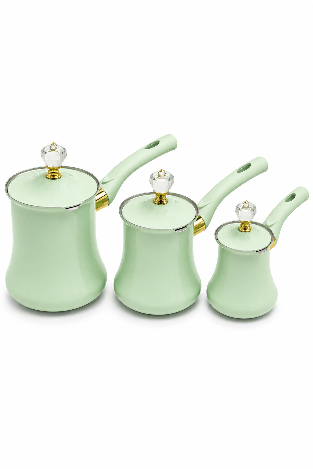 Set of 3 Stainless Steel Pistache Green Coffee Pots