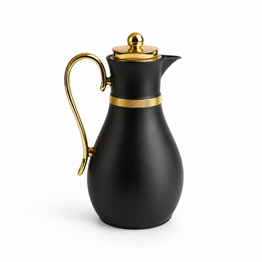 Classic Elegance Thermal Flask – Matte Black & Gold